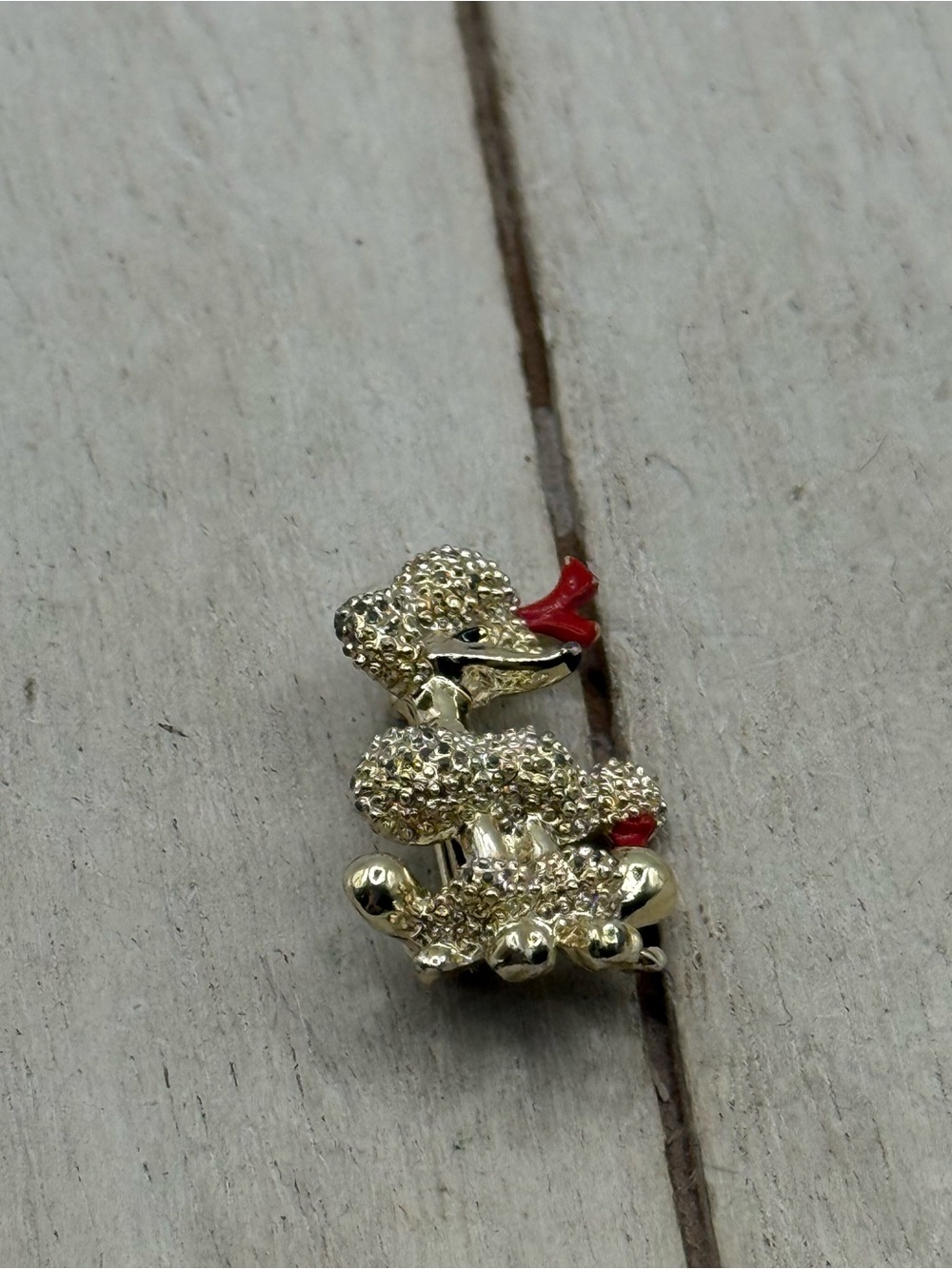 Gold-Tone Poodle Brooch with Red Bow - Women Jewelry